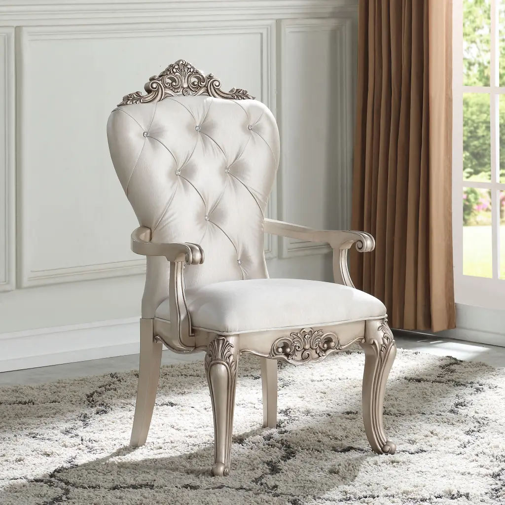 Cream and Golden Ivory Tufted Arm Chairs Set 2 Solid Cream Dining Room Chairs furniture max
