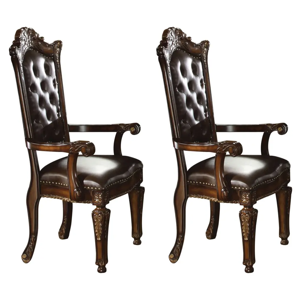 Espresso And Cherry Tufted Back Arm Chairs Set 2 Dining Room furniture max