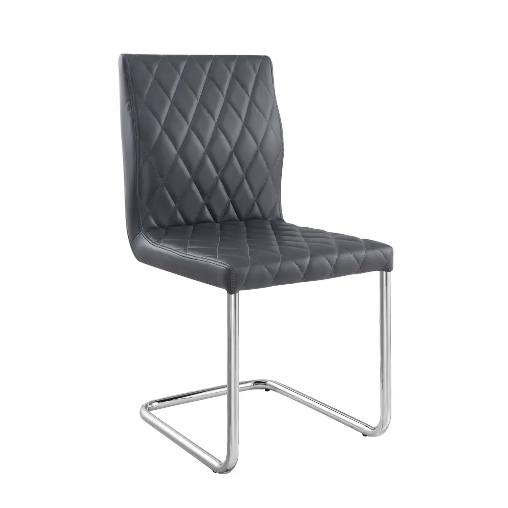 Grey And Chrome Side Chair Sled Base Set 2 Modern Dining Chairs furniture max
