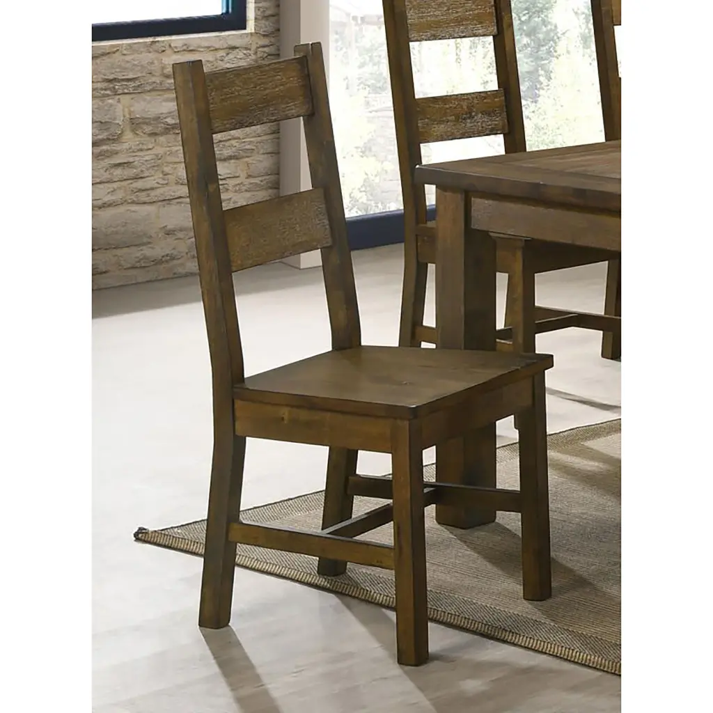 Rustic Golden Brown Ladder Back Dining Chairs Set 2 Solid Brown Wooden Chairs furniture max