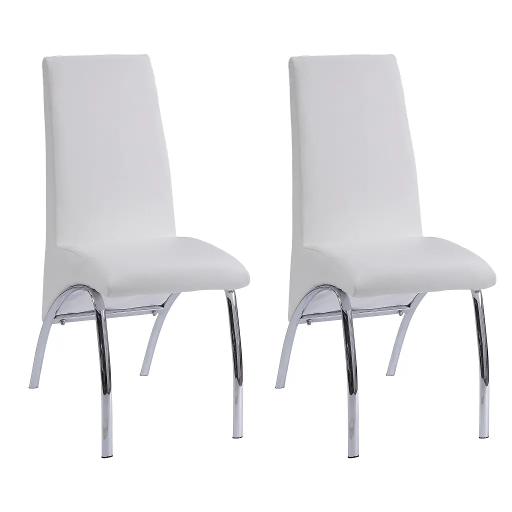 White And Chrome Armless Solid Back Side Chair Set 2 furniture max