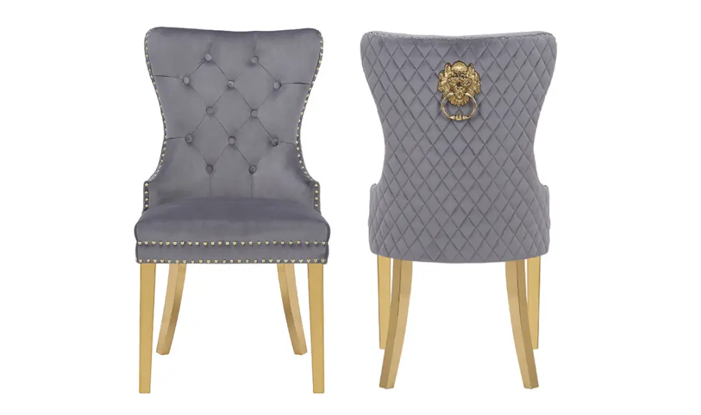 Simba Gold 2 Piece Dining Chair Finish Velvet Fabric Dark Gray Luxurious Seating galaxy home furnishings
