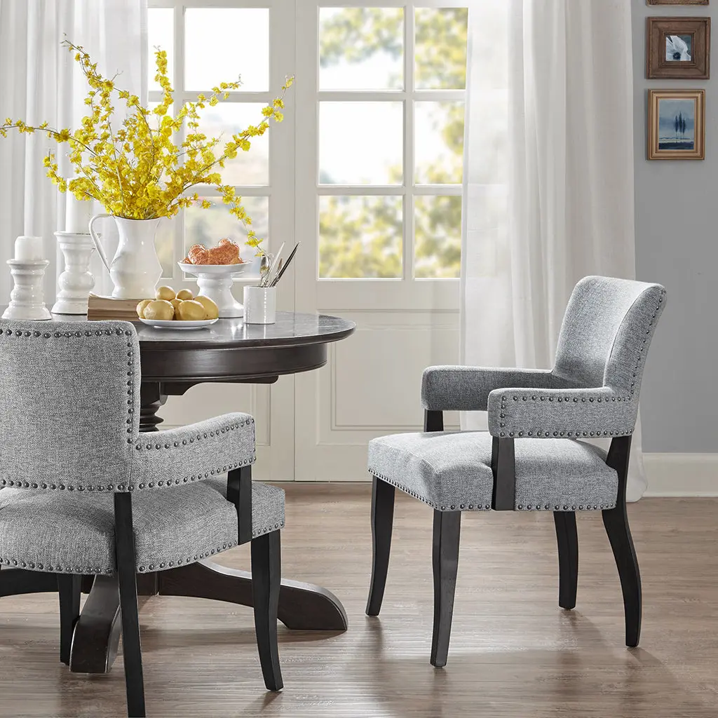 Dawson Arm Dining Chair Grey Polyester Upholstered jla