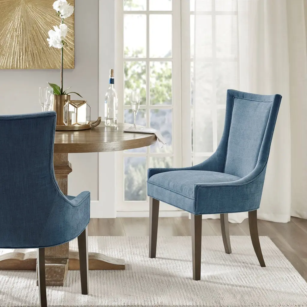 Dining Side Chair Set 2 Blue Polyester Upholstered jla