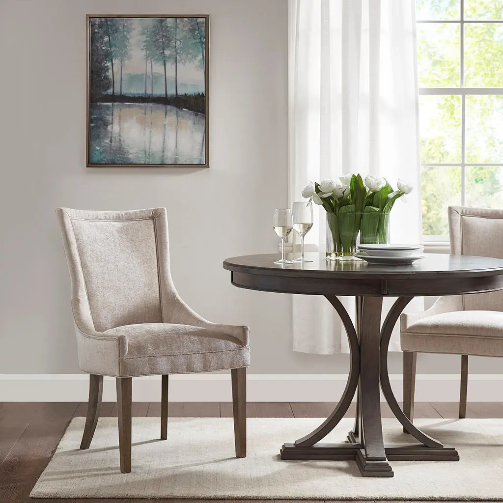 Dining Side Chair Set 2 Cream Polyester Upholstered Chairs jla