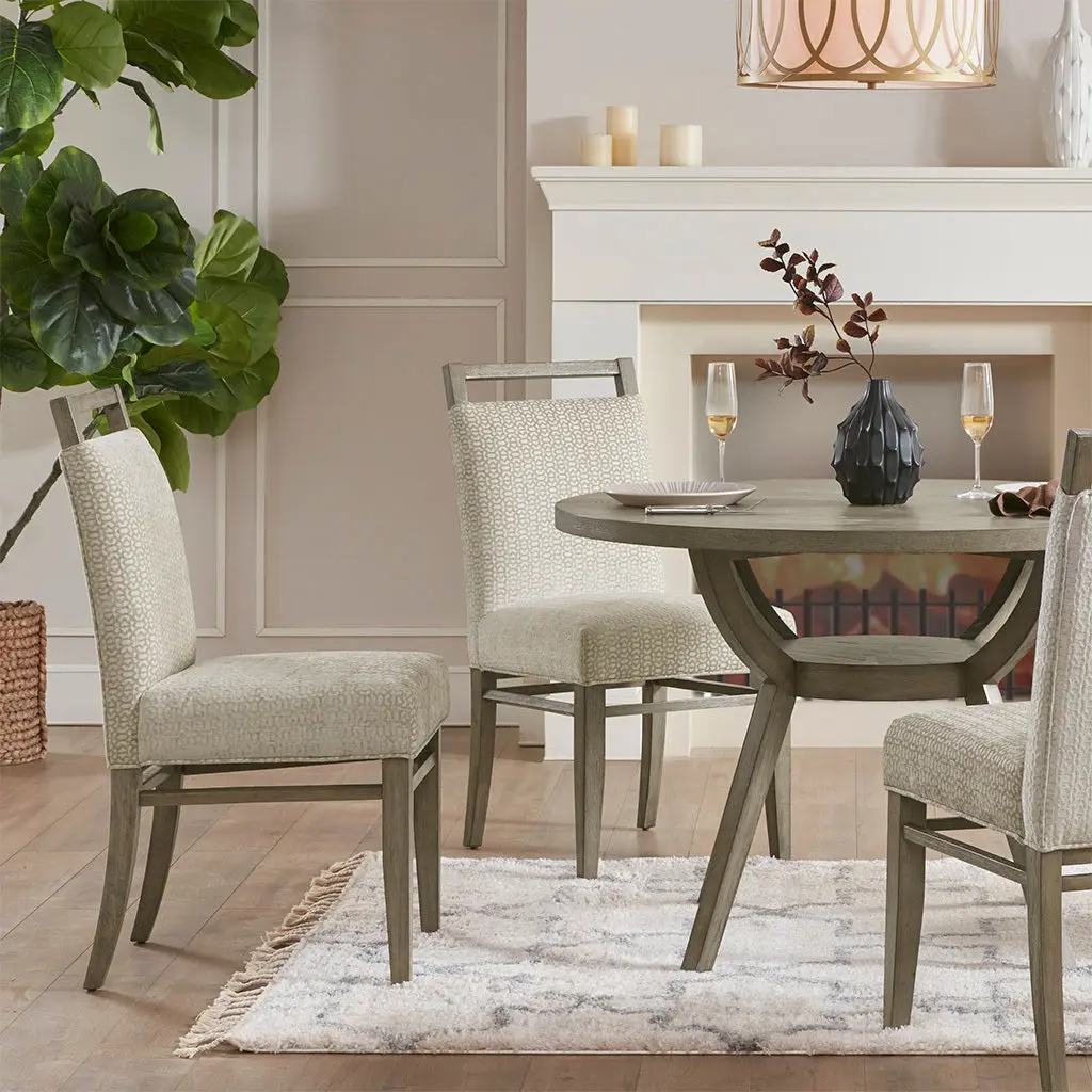 Set 2 Cream Polyester Dining Chairs jla