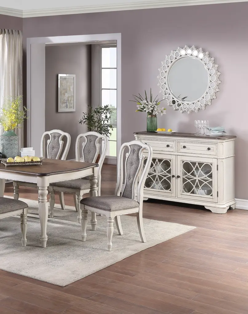 Antique White Set 2 Dining Chairs Grey Upholstered Tufted One---kind kanepe