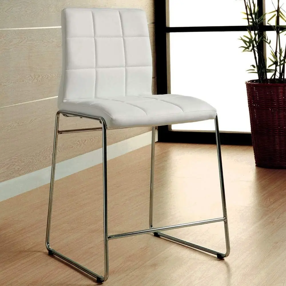 White 2Pcs Counter Height Dining Chairs Chrome Metal Legs kanepe