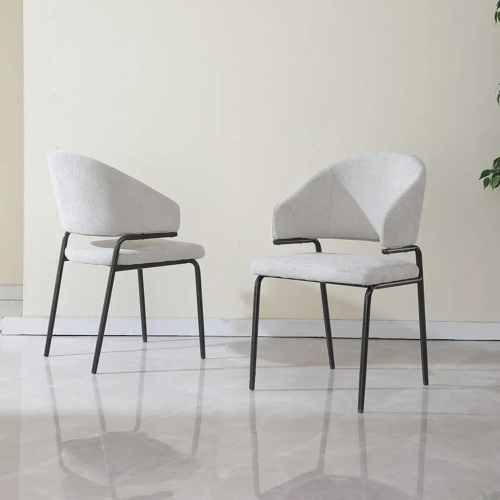 Fashion Dining Table Chairs Grey Fabric Upholstered Side Chairs Set 4 montary