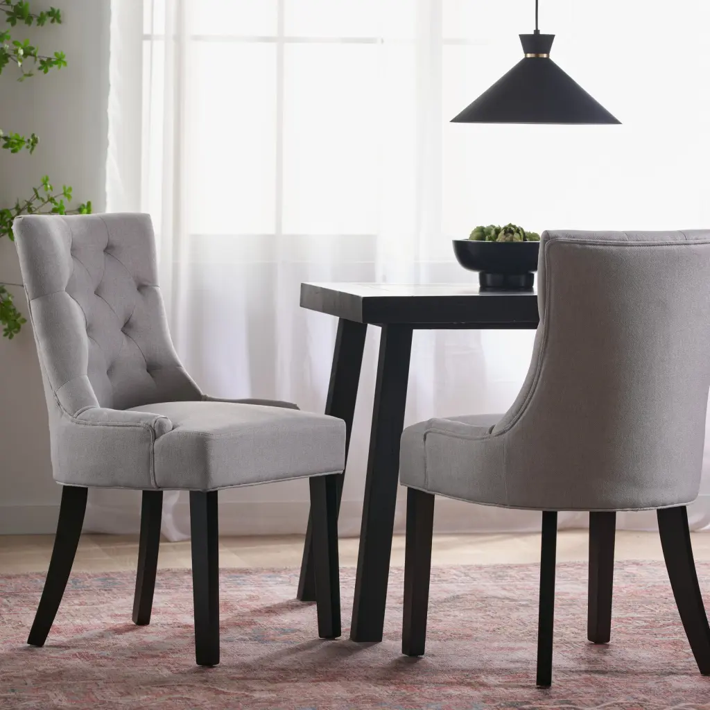 Cheney Dining Chair KD Light Grey Wood Fabric Modern Kitchen Chair nh-comfortcove