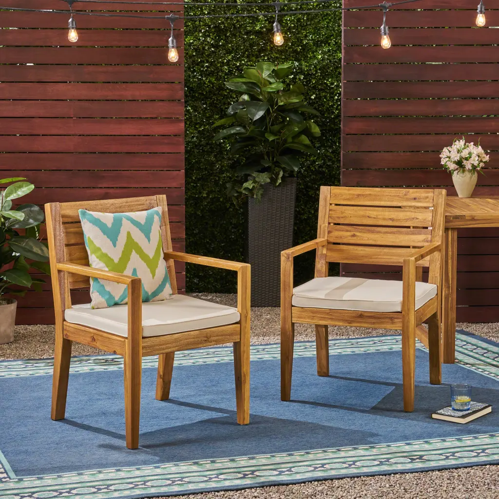 Nestor Dining Chair Beige Natural Acacia Wood Modern Seating nh-gardenpara