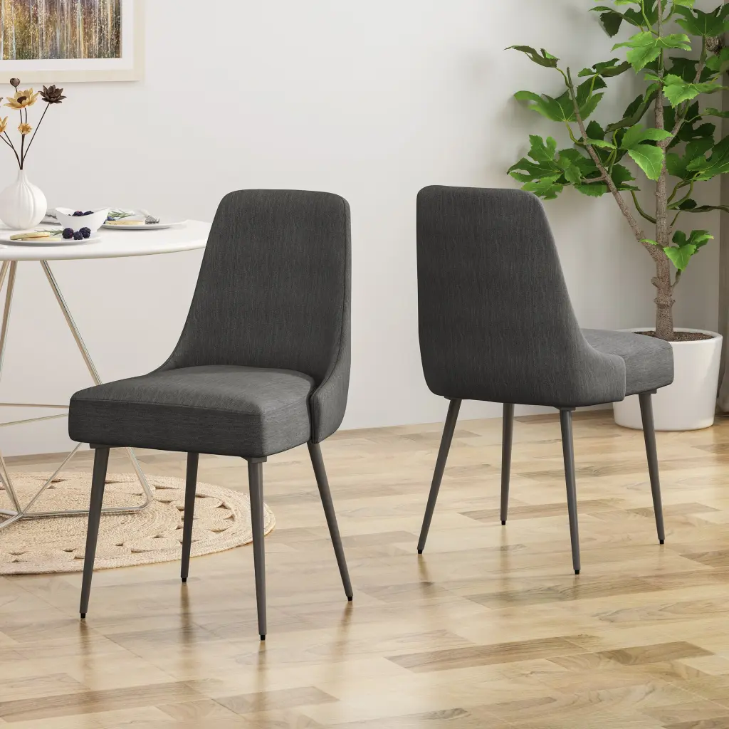 Dining Chair Set 2 Charcoal Fabric Comfortable Kitchen Chairs nh-inmax