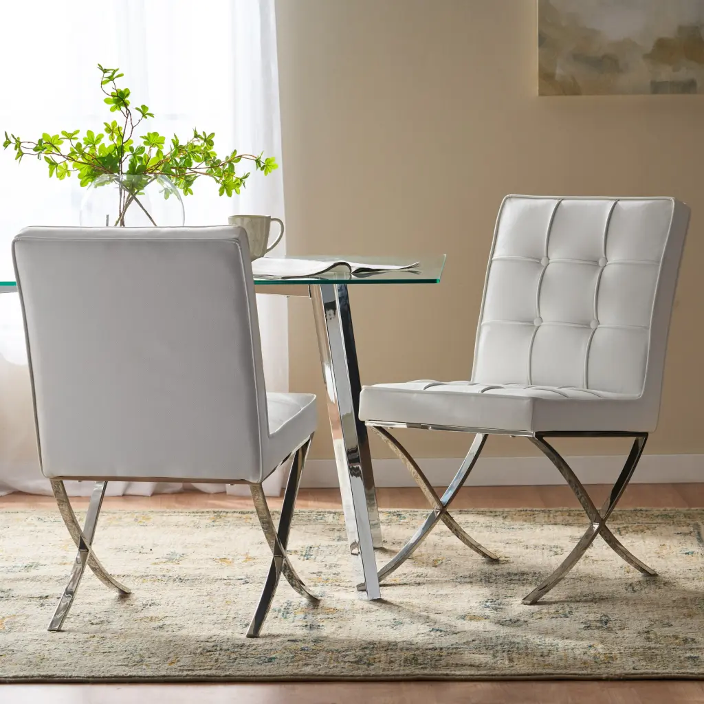 Pavilion Dining Chair Set 2 White Foam Leather nh-inmax
