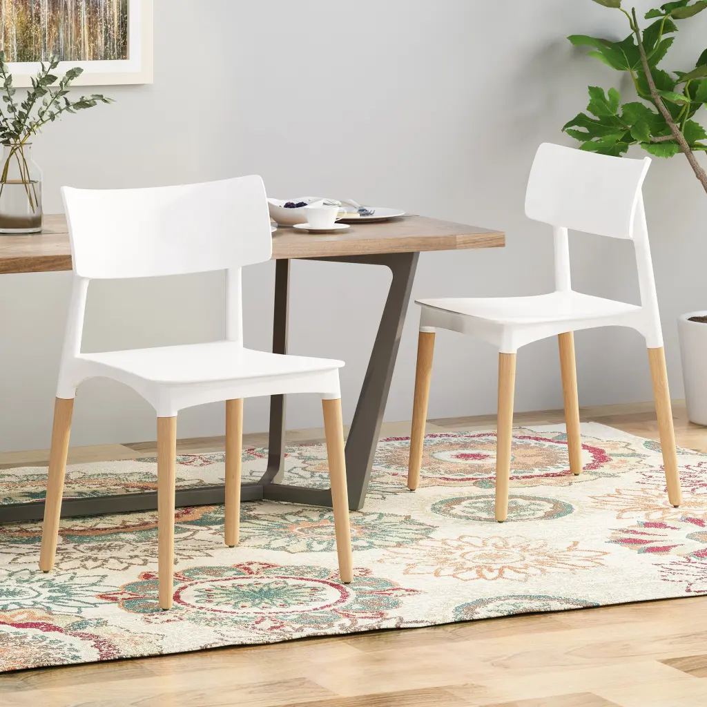 Plastic Dining Chair Set 2, White Polypropylene Modern Chairs nh-inmax