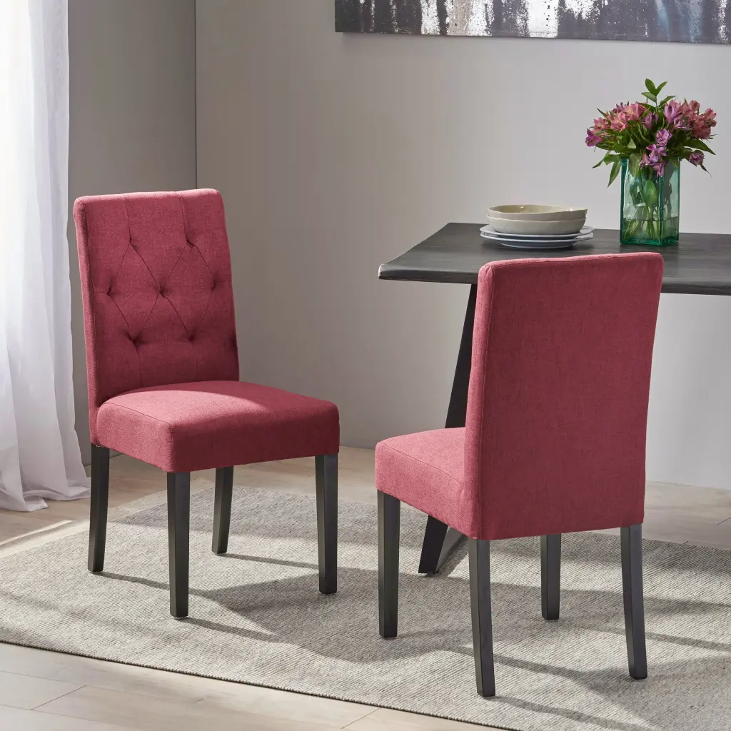 Angelo Tufted Dining Buttons Set 2 Red Fabric Upholstered Chairs nh-perfect home