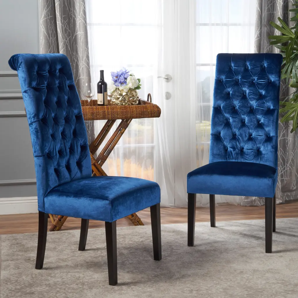 George Hi Back KD Dining Chair Navy Blue Velvet Modern Chair nh-purenest