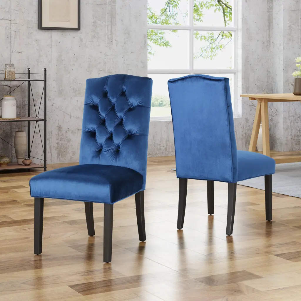 Harriet KD Tufted Dining Chair Navy Blue Velvet nh-purenest