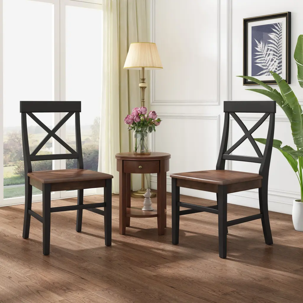 Roshan Farmhouse Acacia Wood Dining Chairs Black Walnut Set 2 nh-uhome