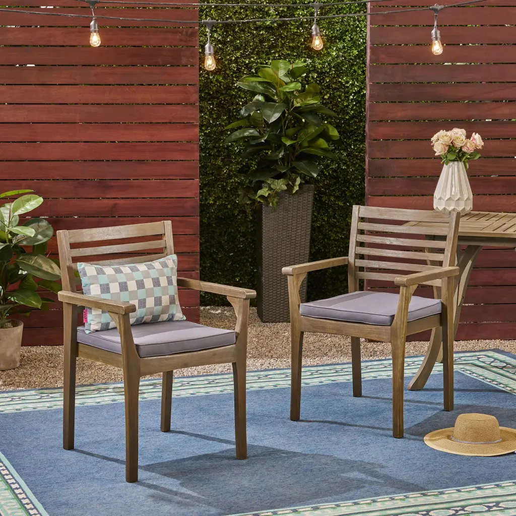 Emerson Dining Chair Set 2 Dark Grey Acacia Wood Modern Dining Room nh-vivalux