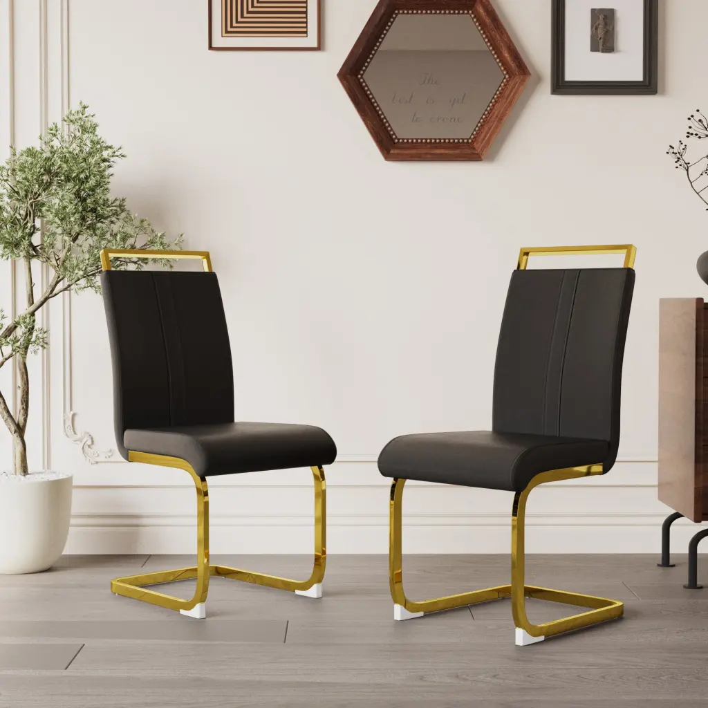 Modern Dining Chairs PU Faux Leather High Back Upholstered Side Chairs Set 2 nuoli furniture