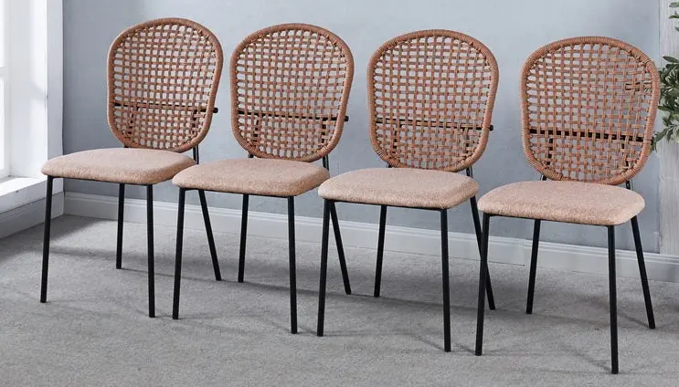 Black Leg And Orange Sennit Chair Set 4 Dining Coffee Chairs rnb
