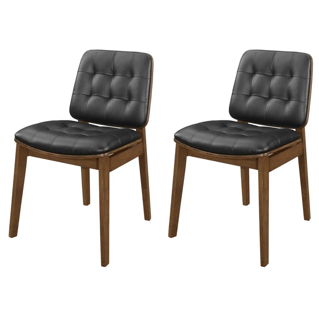 18 Inch Dining Chair Set 2 Black Vegan Faux Leather Tufted Seat royal hampton