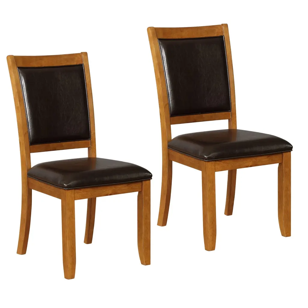 19 Inch Dining Chair Set 2 Brown Wood Frame Faux Leather Seating royal hampton