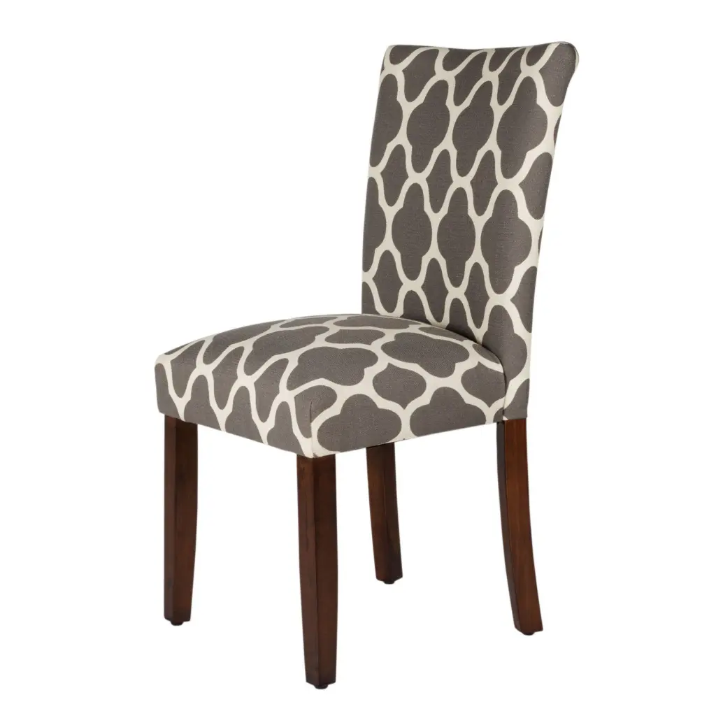 Wooden Parson Dining Chair Quatrefoil Pattern Fabric Upholstery royal hampton