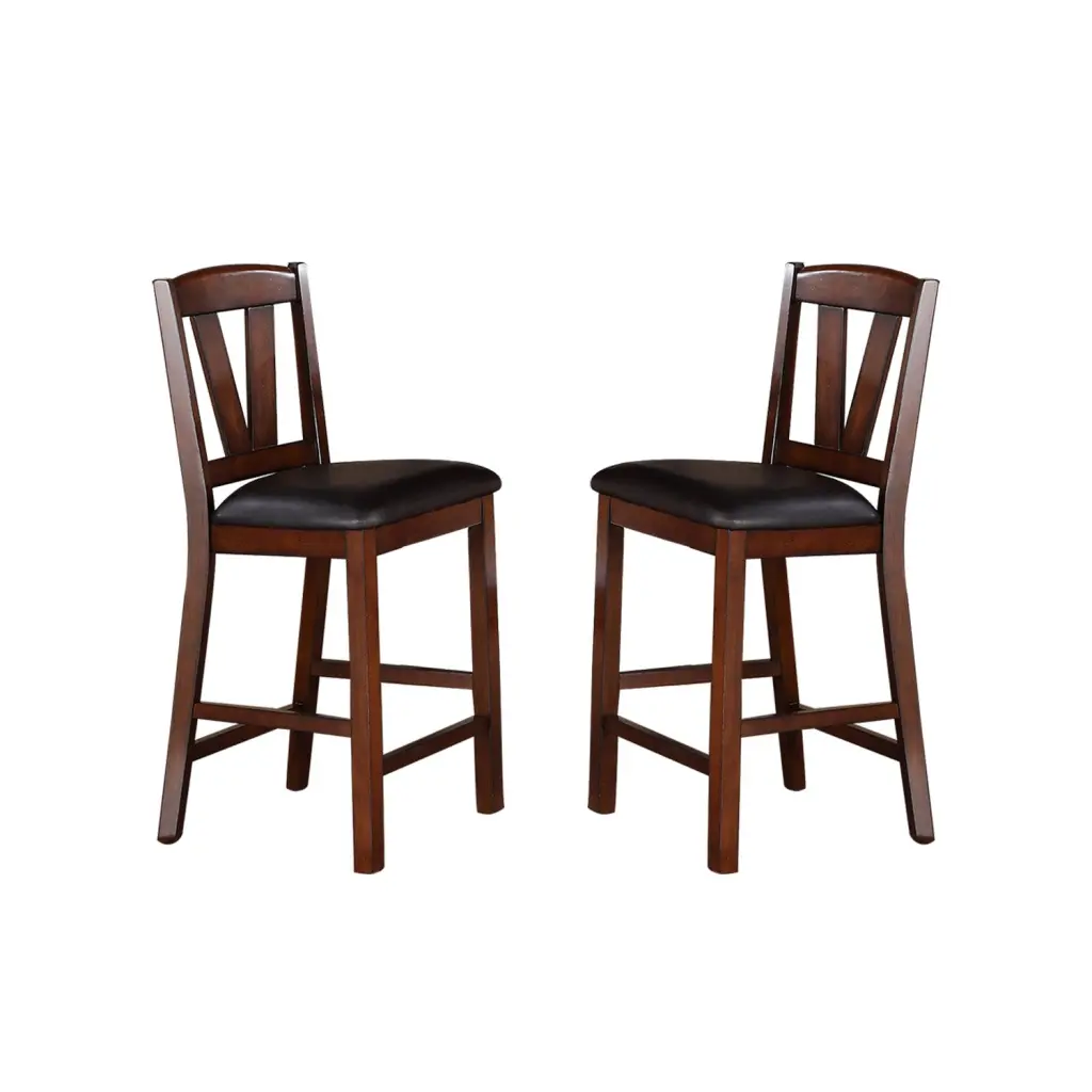 Dining Chairs Black Faux Leather Seat Walnut Finish Set 2 Solid Wood Chairs simple relax