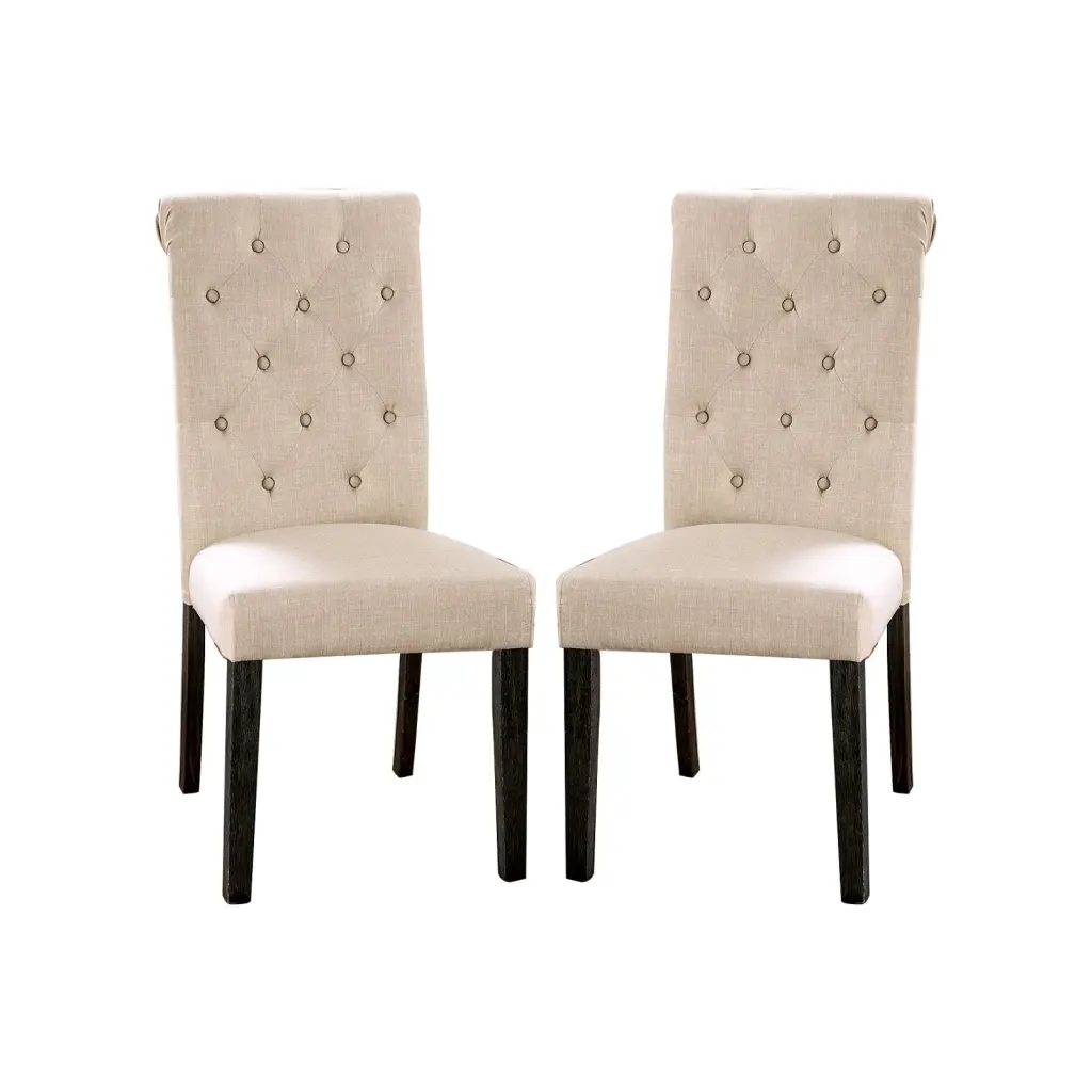 Set 2 Fabric Upholstered Dining Chairs Antique Black and Ivory simple relax