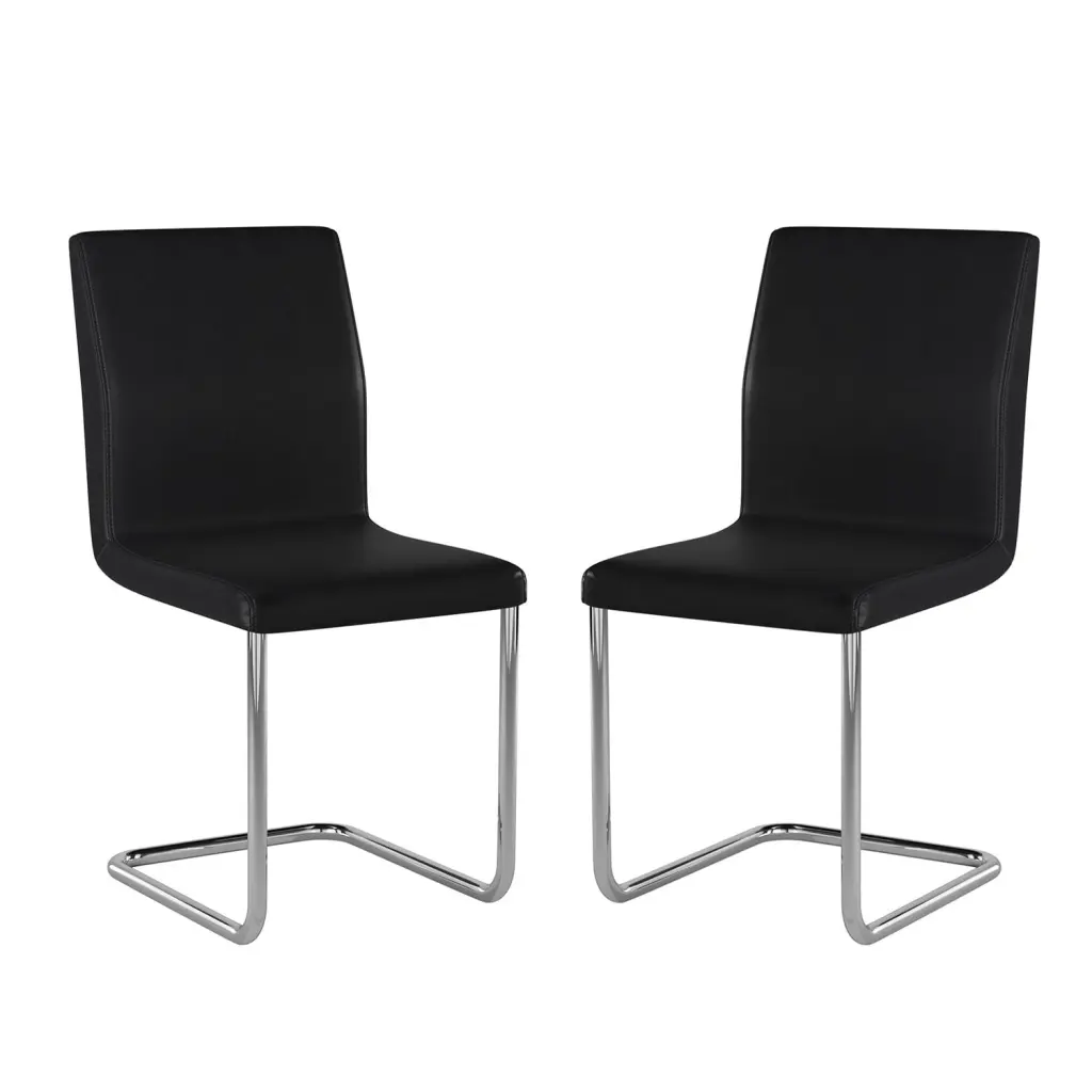 Set 2 Padded Side Chairs L-Shaped Legs Black and Chrome simple relax