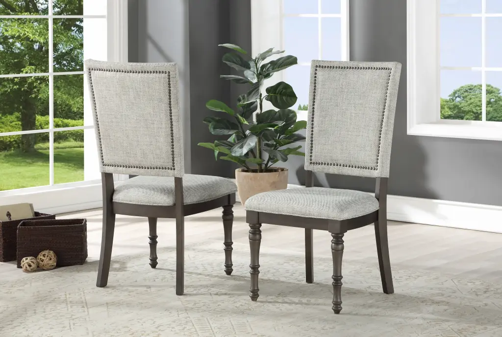 Linnett Upholstered Back Chair Set 2 Dark Brown Wood Dining Chairs steve silver furniture