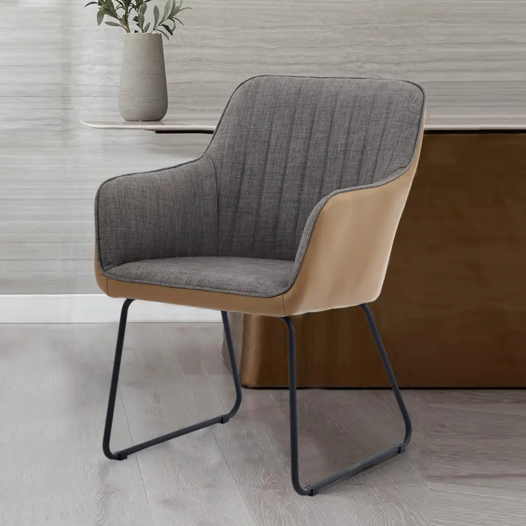 TS Leisure Chair Dining Chair Light Grey Camel Oak Linen Upholstered ts furniture