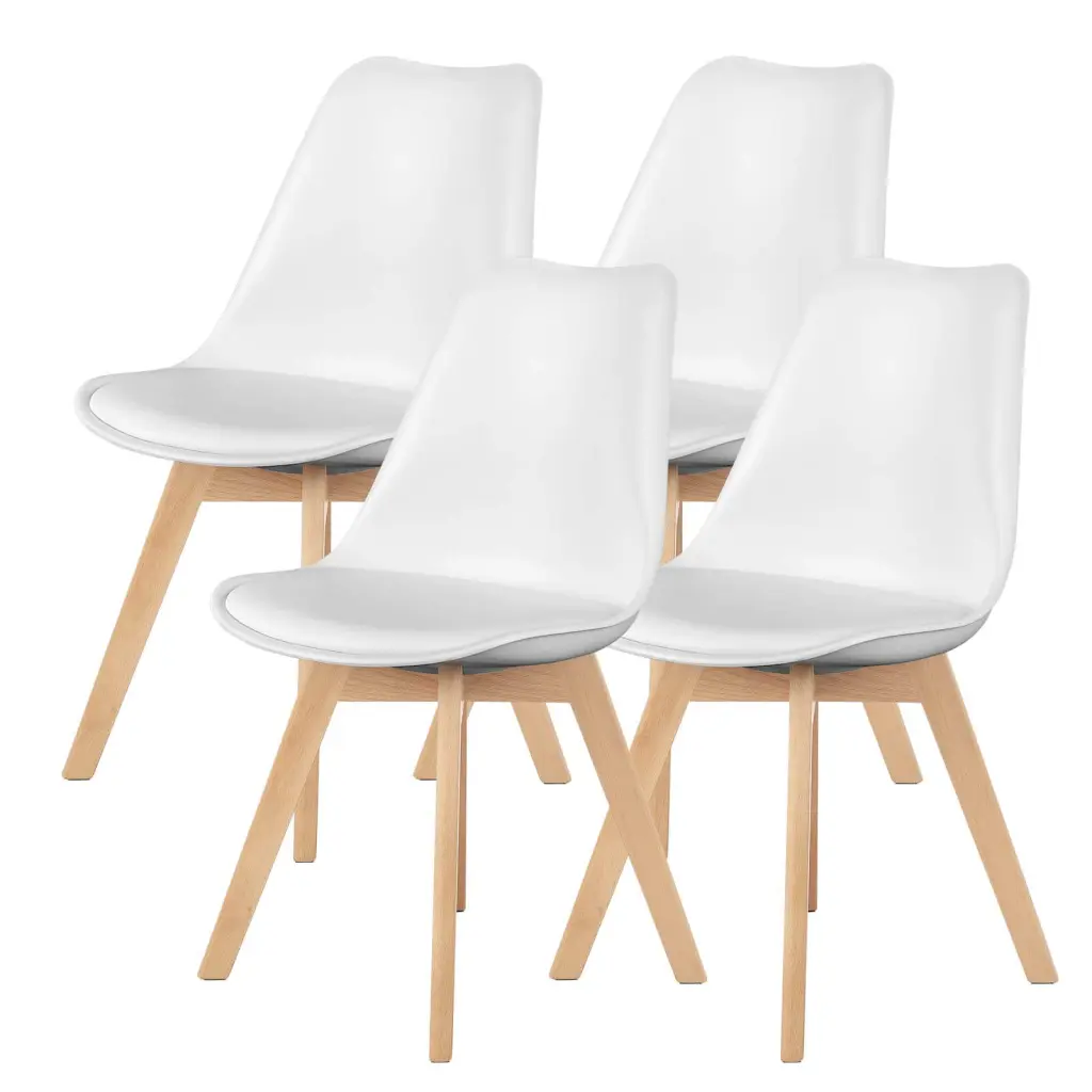 PU Leather Upholstered Dining Chairs Wood Legs Set 4 Kitchen Chairs w2201