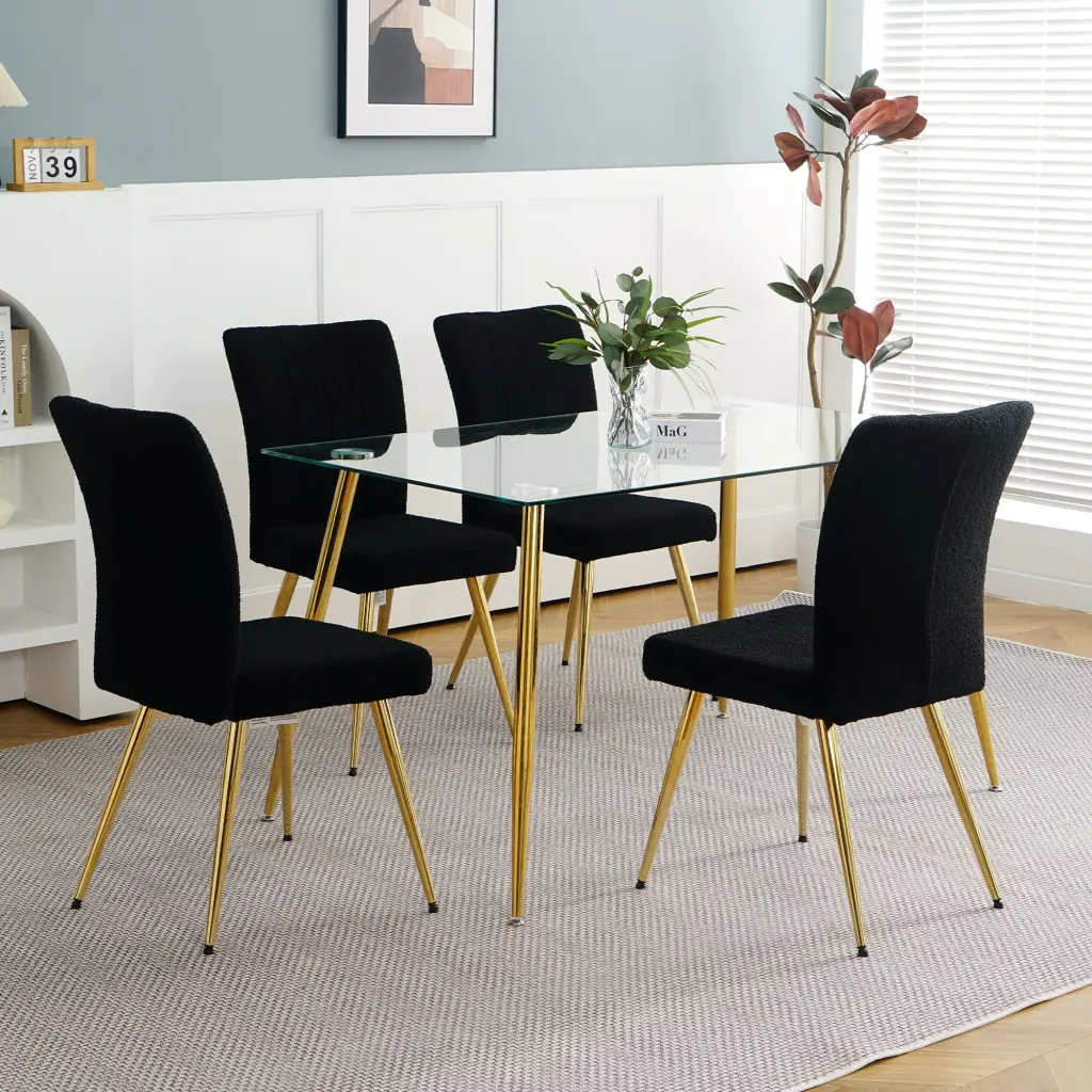 Modern Black Teddy Wool Dining Chair Upholstered Fabric Accent youngmagic
