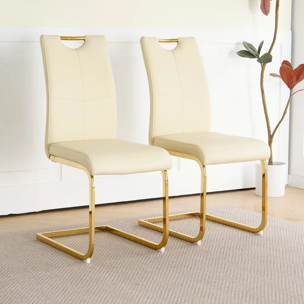 Modern PU Dining Chair Living Room Upholstered Chair Gold Metal Legs youngmagic