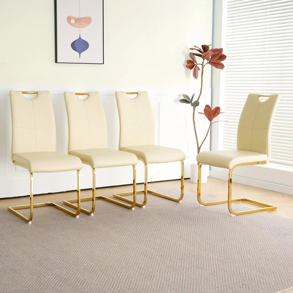 Modern Light Yellow PU Dining Chair Living Room Upholstered Chair youngmagic