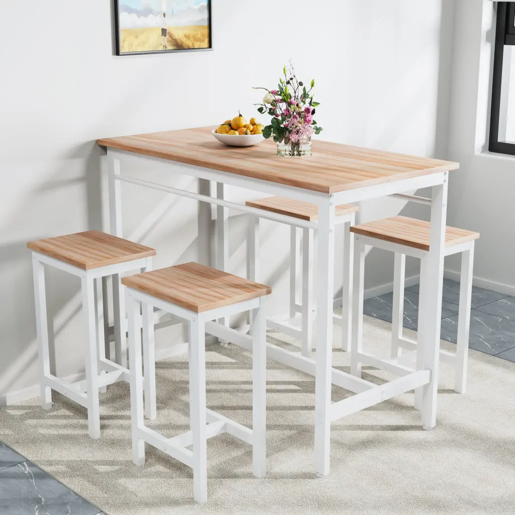 5 Piece Modern Kitchen Table Set Four Bar Stools Metal Frame hs furniture