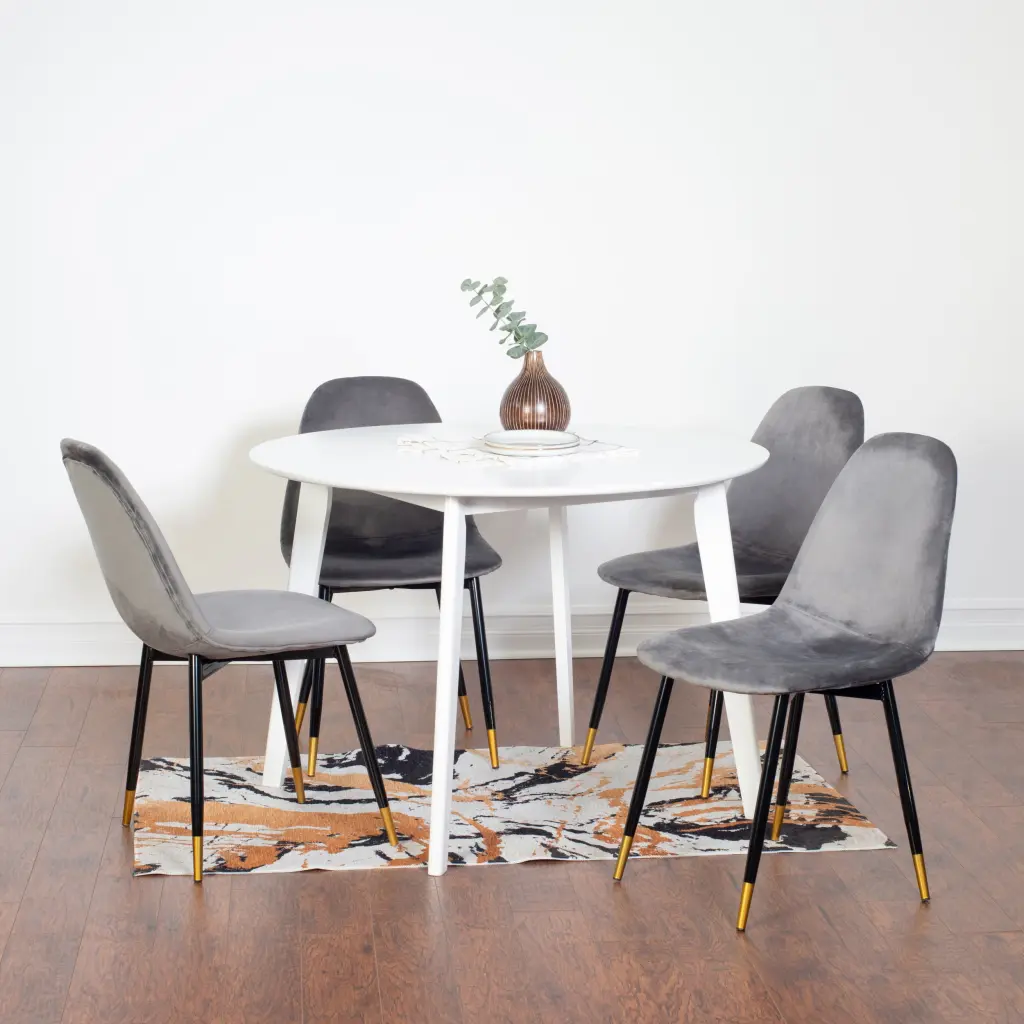 Lassan Contemporary 5 Piece Dining Set White Round Table Comfortable Chairs hz