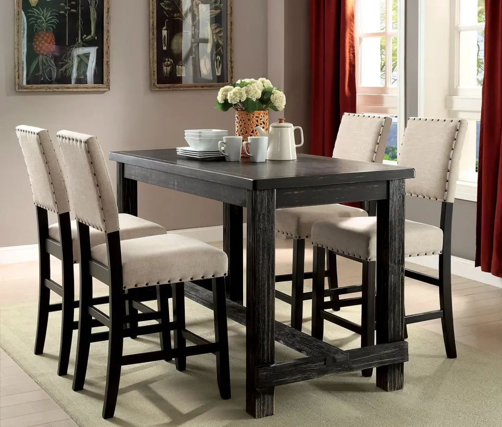 Antique Black Wooden 5 Piece Counter Height Dining Set Table and Chairs kanepe