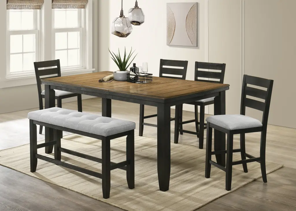 Contemporary 6Pc Counter Height Dining Set 18 Inch Extendable Leaf Table Gray kanepe