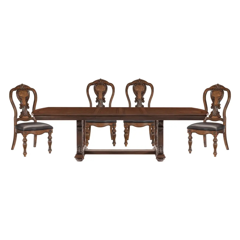Lavish Style Formal Dining 5 Piece Set Table Extension Leaf and 4 Chairs kanepe