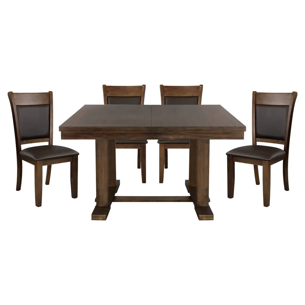 Transitional 5Pc Dining Set Table Self Storing Leaf And Faux Leather Chairs kanepe