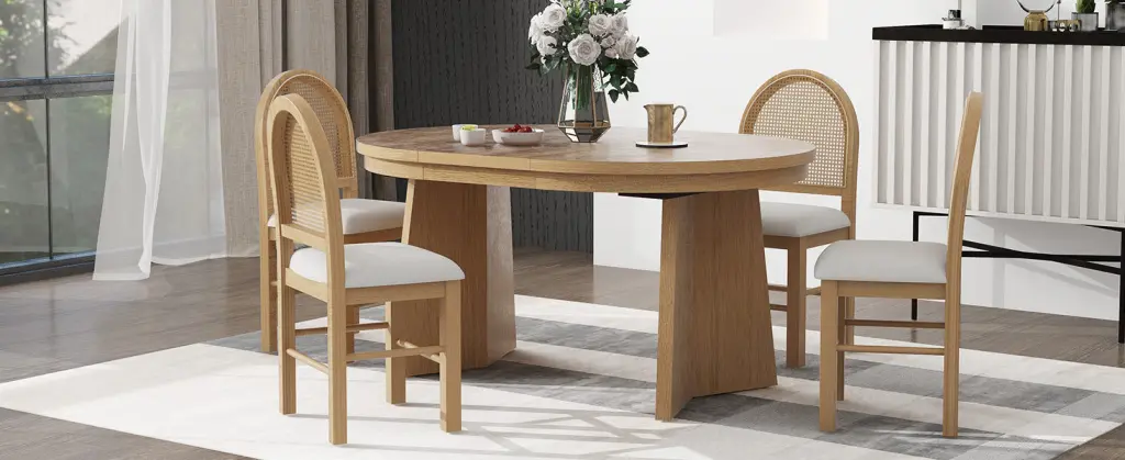 5 Piece Retro Practical Dining Set Extendable Dining Table rnb