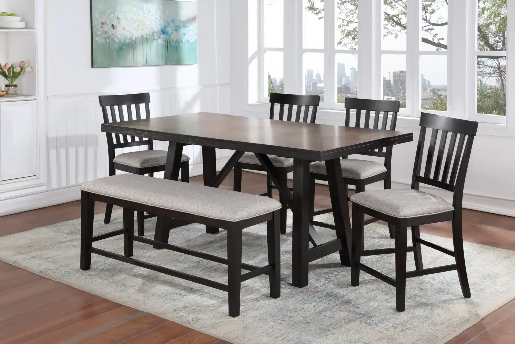 Halle 6 Piece Dining Set Pearl Silver White Wood Table And Chairs steve silver furniture