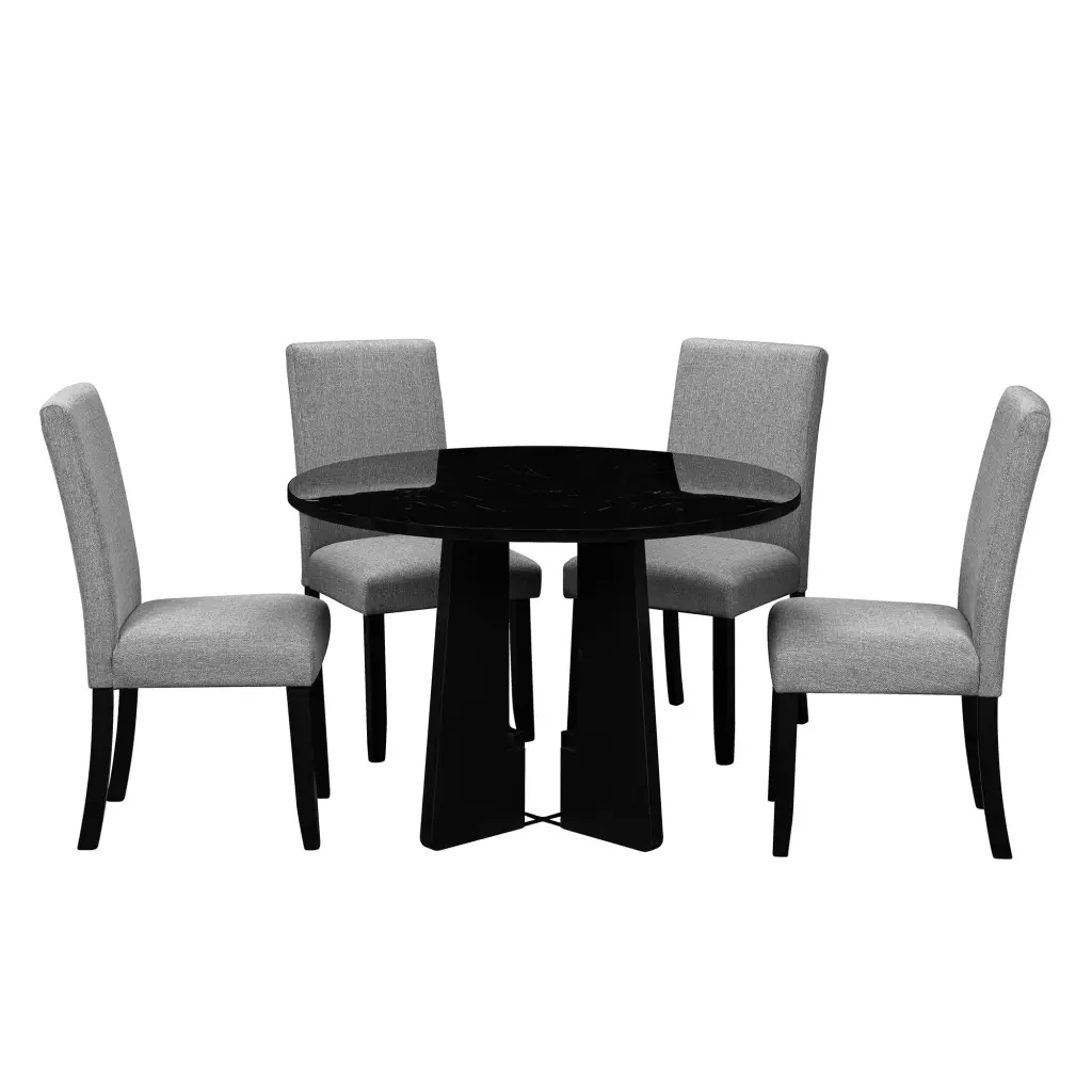 5 Piece Round Dining Table Set 43 Inch Modern Dining Table and 4 Upholstered Chairs a-q house