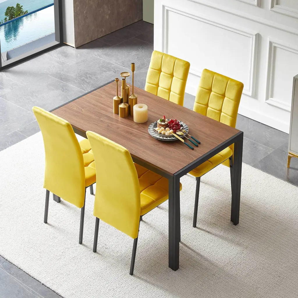 5 Piece Dining Set Yellow Velvet High Back Nordic Dining Chairs and Table bn smart home w1164