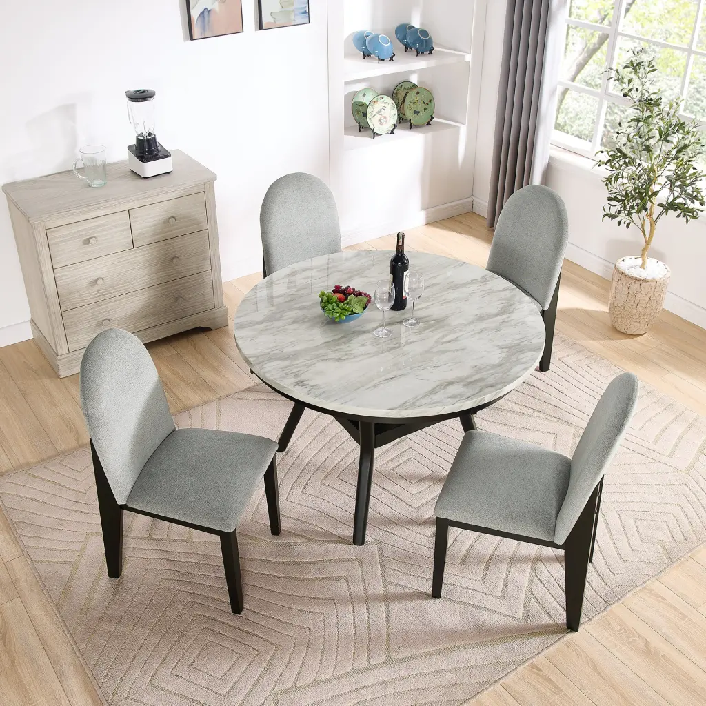 5 Piece Round Dining Table Set 4 Upholstered Chairs chuangyuan wood industry