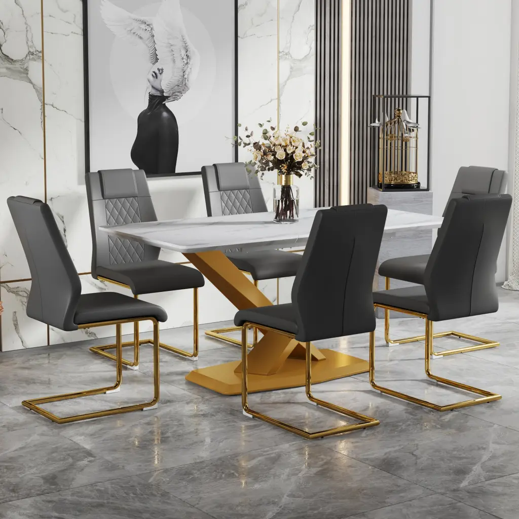 Marble Patterned MDF Table and Chair Set Dining droom w-1151