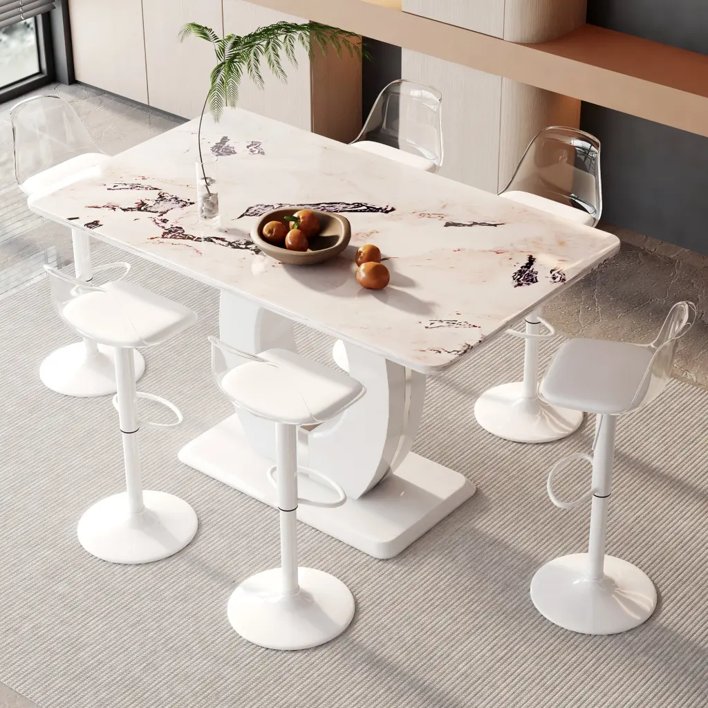 Modern Minimalist Style White Marble Pattern Tables And Chairs Set droom w-1151